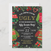 Modernes Schwarzes Weihnachtsfest Ugly Sweater Par Einladung (Vorderseite)