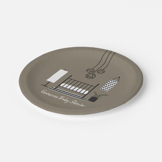 Modernes Schwarzes + Weiße Pappteller (Schrägansicht)