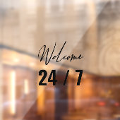 Modernes Schwarzes Willkommen rund um die Uhr Fensteraufkleber (Blatt 2)