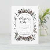 Modernes Schwarzes Winter Pinecone Weihnachtsgebäc Einladung (Stehend Vorderseite)