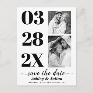Modernes Schwarzweiß-Foto Save the Date Postkarte