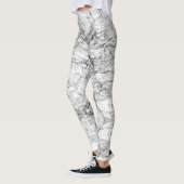 Modernes Schwarzweiss-Imitat-Marmormuster Leggings (Links)