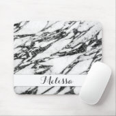 Modernes Schwarzweiss-Marmorsteinmonogramm Mousepad (Mit Mouse)
