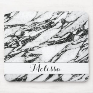 Modernes Schwarzweiss-Marmorsteinmonogramm Mousepad