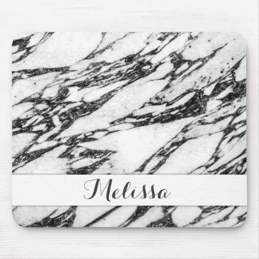 Modernes Schwarzweiss-Marmorsteinmonogramm Mousepad (Vorne)