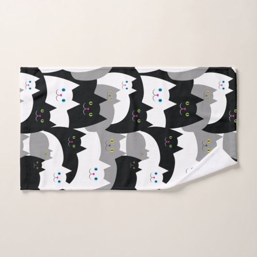 Modernes Schwarzweiss-Miezekatze-Katzen-Muster Badhandtuch Set (Handtuch)