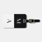 Modernes Schwarzweiss-mit Monogramm Gepäckanhänger (Vorderseite horizontal)