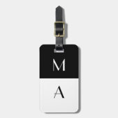 Modernes Schwarzweiss-mit Monogramm Gepäckanhänger (Vorderseite vertikal)