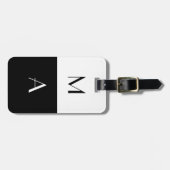 Modernes Schwarzweiss-mit Monogramm Gepäckanhänger (Vorderseite horizontal)