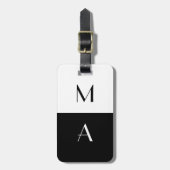 Modernes Schwarzweiss-mit Monogramm Gepäckanhänger (Vorderseite vertikal)