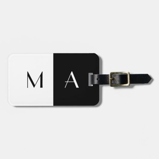 Modernes Schwarzweiss-mit Monogramm Gepäckanhänger (Vorderseite horizontal)
