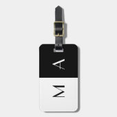 Modernes Schwarzweiss-mit Monogramm Gepäckanhänger (Vorderseite vertikal)
