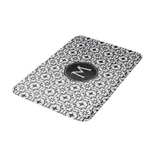 Modernes Schwarzweiss-Muster-Gewohnheits-Monogramm Badematte