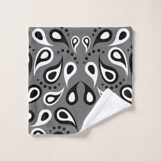 Modernes Schwarzweiss-Paisley auf Grau Badhandtuch Set (Waschlappen)