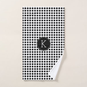 Modernes Schwarzweiss-Tupfen-Muster-Monogramm Handtuch