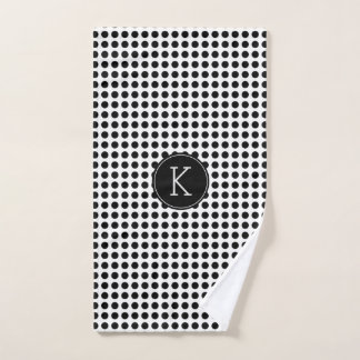 Modernes Schwarzweiss-Tupfen-Muster-Monogramm Handtuch