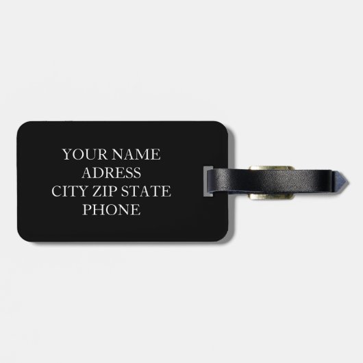 Modernes Schwarzweiß-Weiß-Monogramm Gepäckanhänger (Rückseite horizontal)