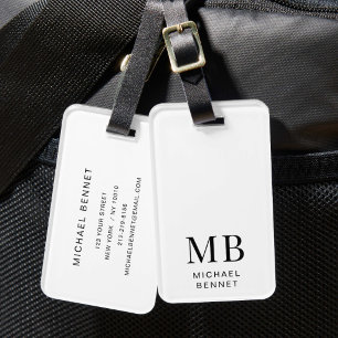 Modernes Schwarzweiß-Weiß-Monogramm Gepäckanhänger