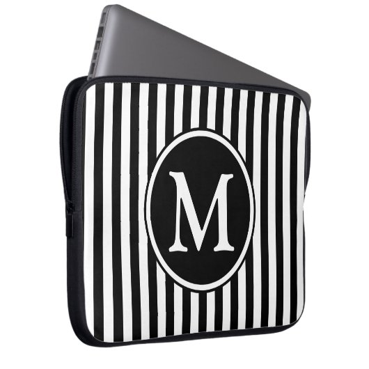 Modernes Schwarzweiß-Weiß-Monogramm Laptopschutzhülle (Vorne Rechts)