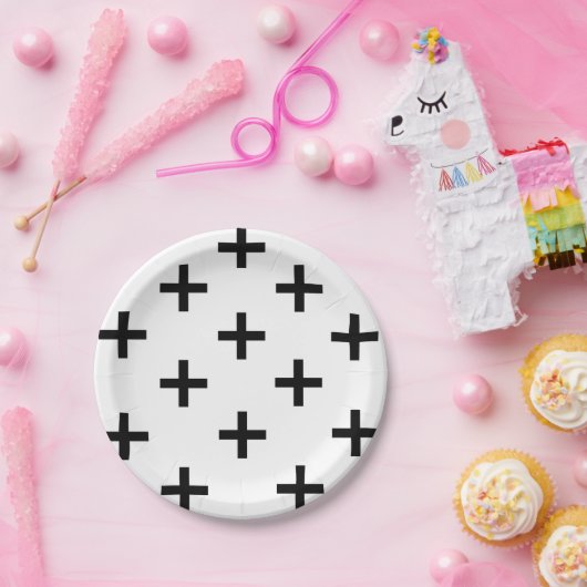 Modernes Schweizer Querschwarzweiss-muster Pappteller (Party)