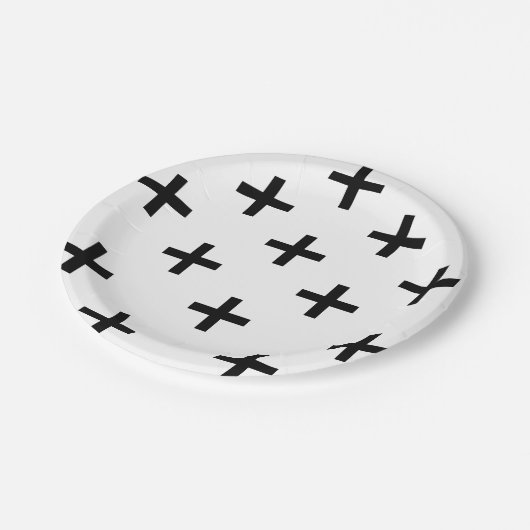 Modernes Schweizer Querschwarzweiss-muster Pappteller (Schrägansicht)