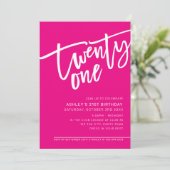 MODERNES SCRIPT 21. Geburtstag Party rosa Weiß Einladung (Stehend Vorderseite)