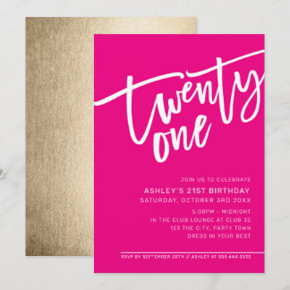 MODERNES SCRIPT 21. Geburtstag Party rosa Weiß Einladung
