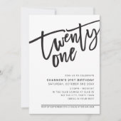 MODERNES SCRIPT 21. Geburtstag Party Schwarz-weiß Einladung (Vorderseite)
