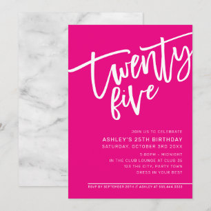 MODERNES SCRIPT 25. Geburtstagsparty in Rosa Einladung