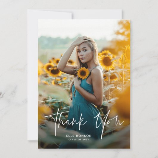 Modernes Script 2 Foto Abschluss Dankeskarte (Vorderseite)