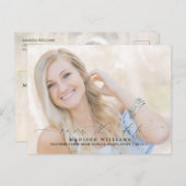 Modernes Script 2 Foto Abschluss Save the Date Ankündigungspostkarte (Vorne/Hinten)