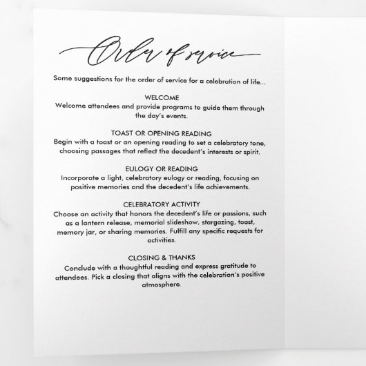 Modernes Script 2-Foto-Beerdigung/Gedenkfeier Dreifach-gefaltete Programmkarte (Innen Erste Seite)