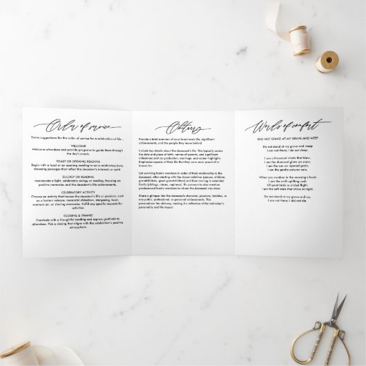 Modernes Script 2-Foto-Beerdigung/Gedenkfeier Dreifach-gefaltete Programmkarte (Innenseite)