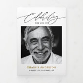 Modernes Script 2-Foto-Beerdigung/Gedenkfeier Dreifach-gefaltete Programmkarte (Cover)