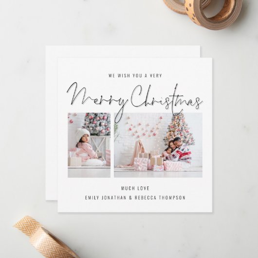 Modernes Script 2 Foto Frohe Weihnachtskarte Mitteilungskarte (Vorderseite/Rückseite Beispiel)