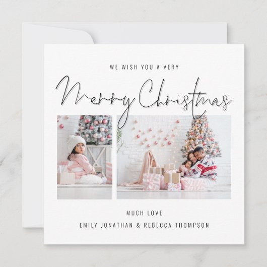 Modernes Script 2 Foto Frohe Weihnachtskarte Mitteilungskarte (Vorderseite)