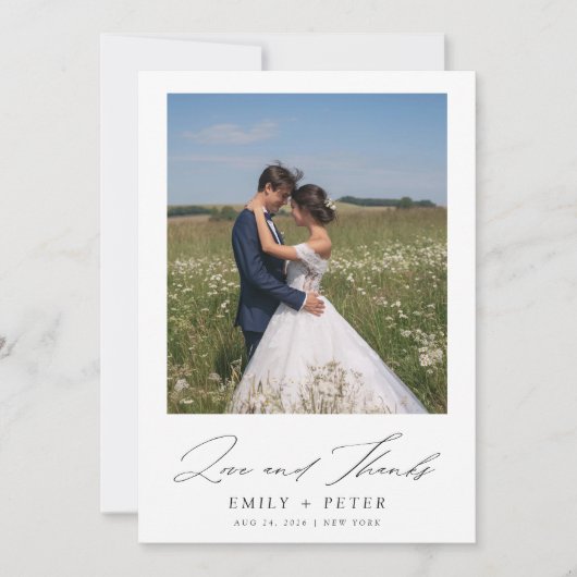 Modernes Script 2 Foto Hochzeit Dankeskarte (Vorderseite)