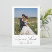 Modernes Script 2 Foto Hochzeit Dankeskarte (Stehend Vorderseite)
