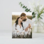 Modernes Script 2 Foto Hochzeit Vielen Dank Postkarte (Stehend Vorderseite)