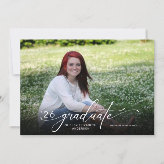 Modernes Script 2 Foto Horizontaler Abschluss Einladung (Vorderseite)