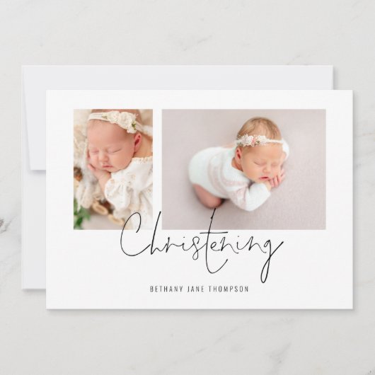 Modernes Script 2 Fotos Christening Einladung (Vorderseite)