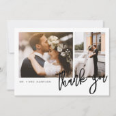 Modernes Script 2 Fotos Hochzeit Dankeskarte (Vorderseite)