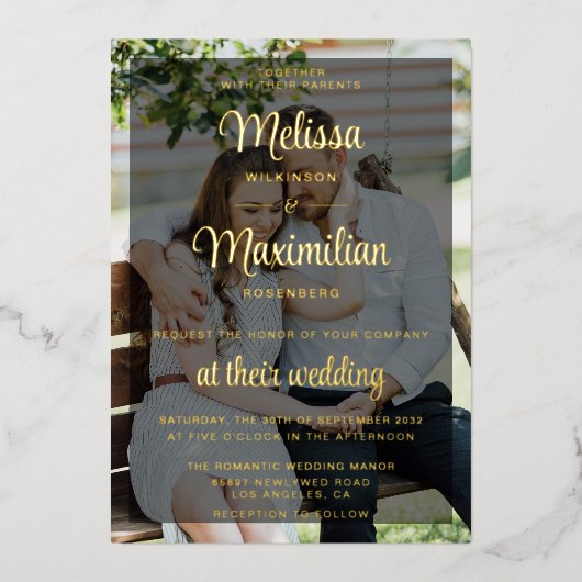 Modernes Script 2 Fotos schwarzer QR Code Online-U Folieneinladung (Vorderseite)