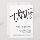 MODERNES SCRIPT 30. Party Schwarz-weiß Einladung (Vorderseite)