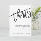 MODERNES SCRIPT 30. Party Schwarz-weiß Einladung (Stehend Vorderseite)