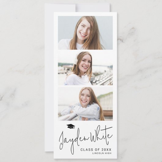 Modernes Script 3 Foto Abschluss Ankündigung (Vorderseite)