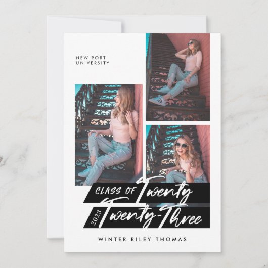 Modernes Script 3 Foto Graduate 22 Einladung (Vorderseite)