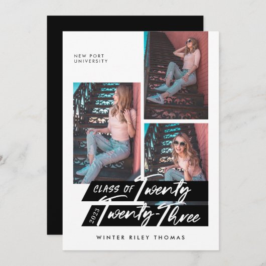 Modernes Script 3 Foto Graduate 22 Einladung (Vorne/Hinten)
