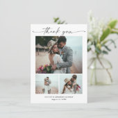 Modernes Script 3 Foto Hochzeit Dankeskarte (Stehend Vorderseite)