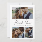 Modernes Script 3 Foto Hochzeit Dankeskarte (Vorderseite)